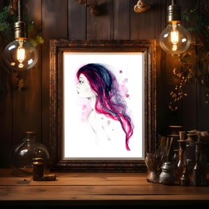 Watercolor painting, minimalist abstract fashion Illustration beauty Salon decor Purple art for hair salon, vanity, spa or boudoir for women image 4