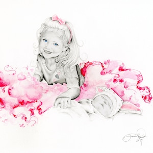 This was a family portrait commissioned as remembrance gift for their home.  All of my portraits are hand drawn and painted from your photo. A one of a kind Christmas gift by star seller.