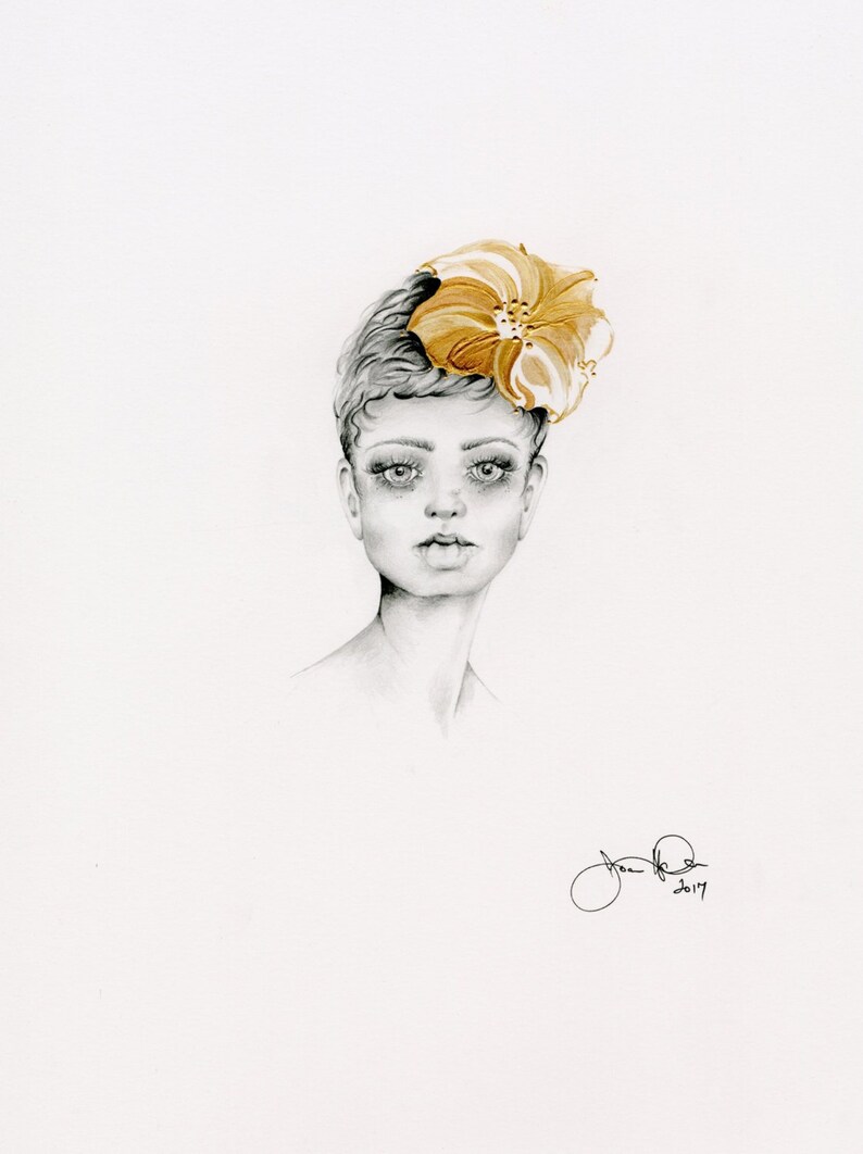 Fine Art Originals One Of A Kind Gift For Her Drawing Of A Girl Women In Art Beautiful Girl S Face Art Drawing Of A Girls Face Gold Flower Graphite Pencil Thangmayschneider Vn
