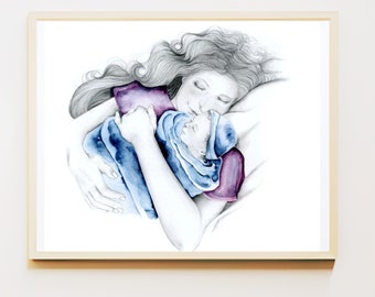 Infant Loss gift for mom, a stillborn baby memorial. Hand drawn portrait, wall art as a keepsake. Pregnancy Loss Gifts. Fine art.