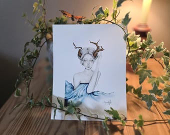 Woman in Woodland Art Print: Fall Autumn Home Decor