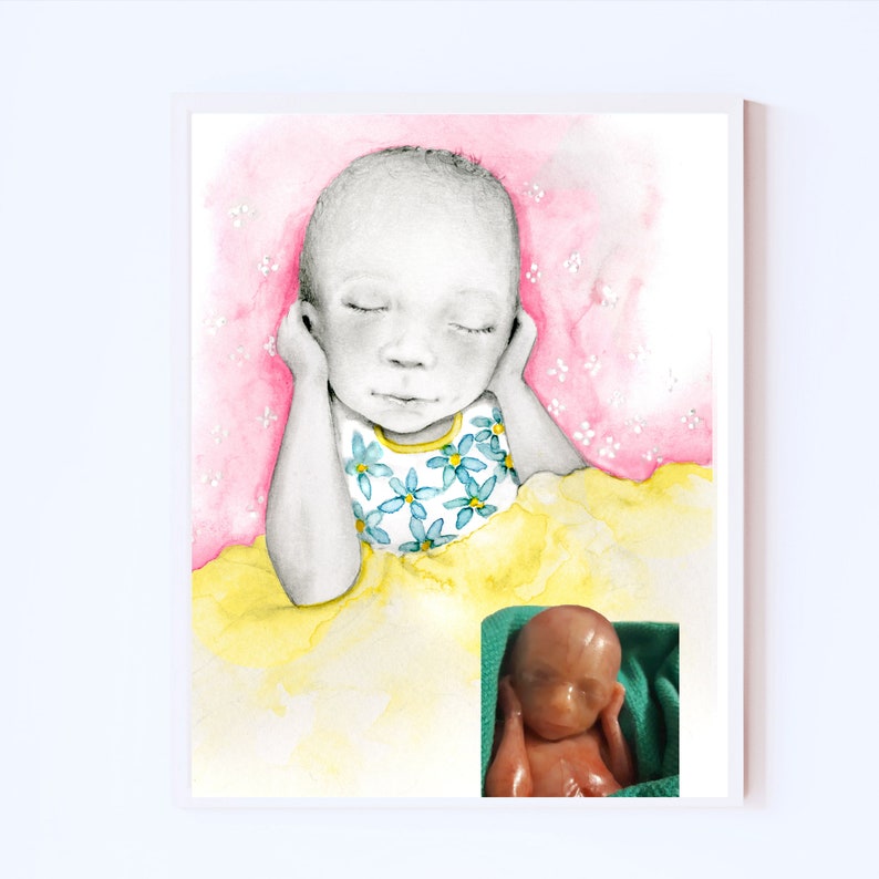 An example of my custom stillborn baby portraits. A gift for parents, mom and dad suffering from a great loss. My portraits are hand drawn and entirely personalized. Let me know your vision..  your portrait can be done combining multiple photos etc..