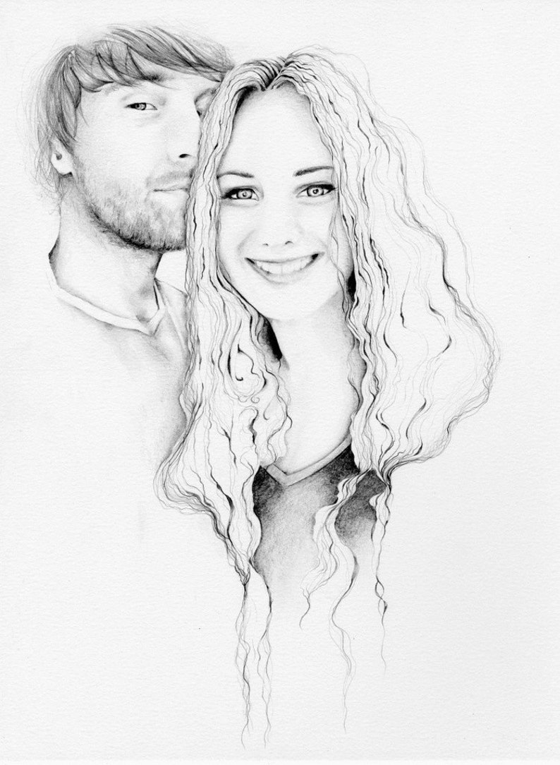 Custom custom couples portrait Valentines Day gift. Wedding anniversary engagement personalized couples art pencil drawing home wall decor image 9