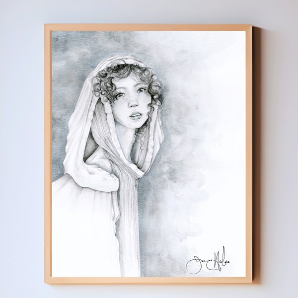 Art Painting Encaustics Home Decor Wall Decor Original Painting One of a Kind Paintings Women in Art Silver Painting of a Girl Fine Artwork