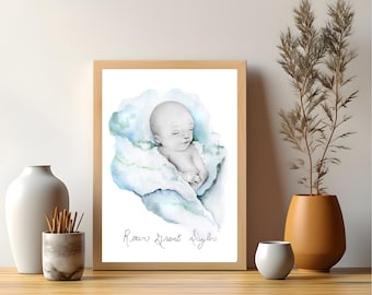 Infant Loss gift for mom, a stillborn baby memorial. Hand drawn portrait, wall art as a keepsake. Pregnancy Loss Gifts. Fine art.