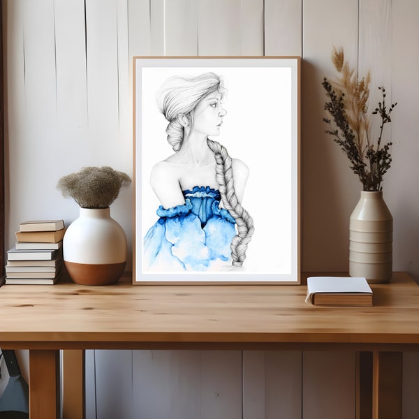 My original one of a kind fashion illustration watercolor painting. A unique gift for her at , wall art for her home