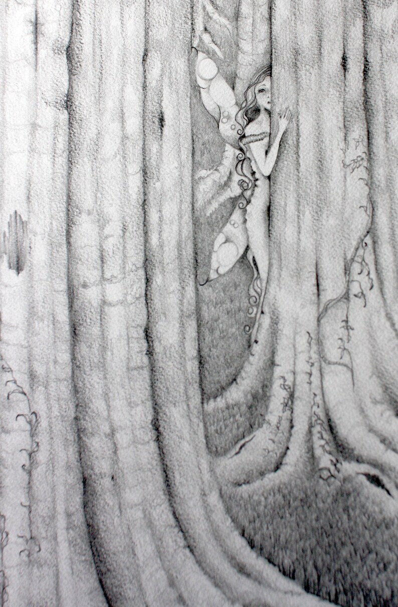 Woodland Fairy Art Print, Black and White Pencil Drawing, Fantasy Decor ...