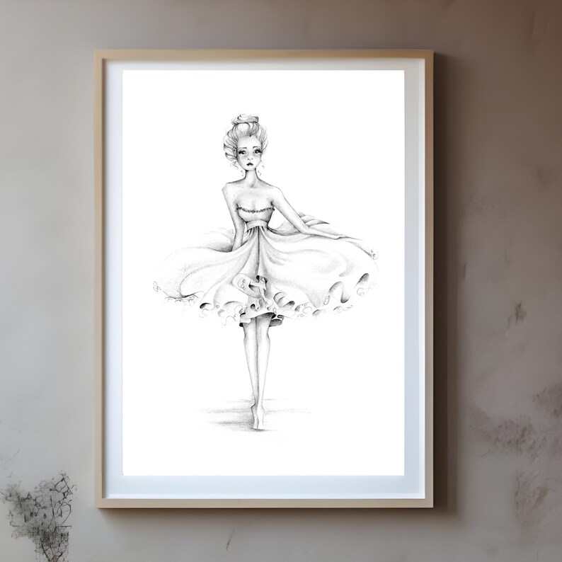 A beautiful girl. My original fashion illustration. Available now in Giclee and poster paper. Minimalist black and white decor for your home.