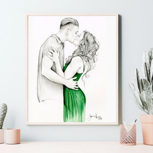 Custom couples portraits done by me. Hand drawn and painted with watercolor paints on paper. A perfect for that special couple on their wedding day or to help celebrate an engagement or anniversary.