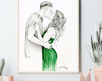 Custom custom couples portrait Valentines Day gift. Wedding anniversary engagement personalized couples art pencil drawing home wall decor