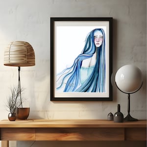 Blue Abstract Watercolor Painting Fine Art Print Woman Home Decor Women in Art Blue Wall Decor Wall Hanging Original Painting Print Poster