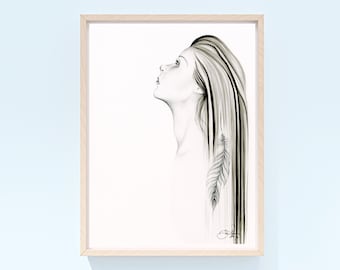 Minimalist Woman Giclee Art Print, Black and White Portrait