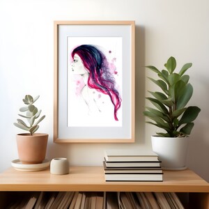 Watercolor painting, minimalist abstract fashion Illustration beauty Salon decor Purple art for hair salon, vanity, spa or boudoir for women image 2