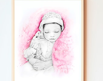 Stillborn baby gift for mom and dad Pregnancy loss memorial wall art home decor Custom portrait miscarriage infant loss Mother's day gift