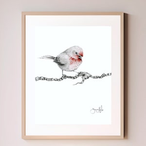 A bird nature inspired wall art print gifts Giclee inspired by nature bird finch Minimalist black & white woodland nature lovers home decor.