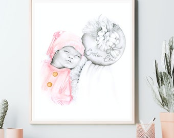 Stillborn baby gift for mom and dad Pregnancy loss memorial wall art home decor Custom portrait miscarriage infant loss Mother's day gift