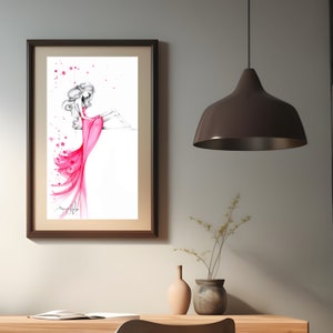 This is a reproduction of my original pink fashion illustration. Called "don't let me fall". The original is sold, but now available in print, both Giclee and poster paper for enlargements to fit any wall in your home.