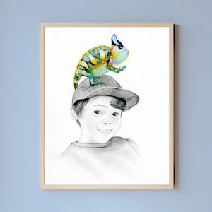 Custom portrait, hand drawn one of a kind wall art. Pencil drawing, watercolor painting from your photo. Illustration, sketch gift for mom.