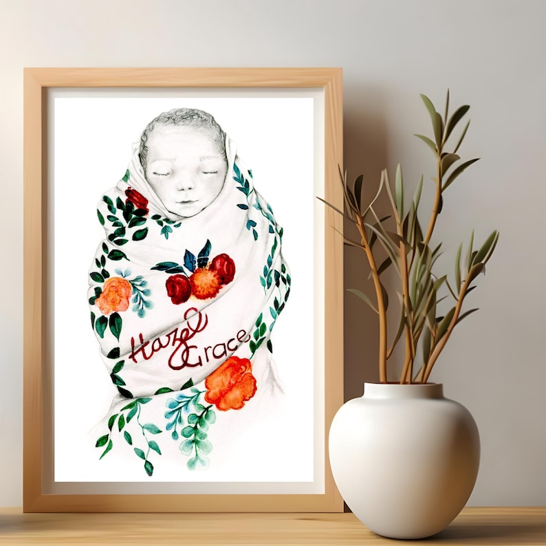 Personlig present till dödfött barn, handritat porträtt, förlust av spädbarn, minnessak för missfall, graviditetsförlust bild 4