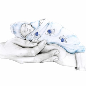 An angel in mom and dads hands. Created for them suffering from the loss of their precious baby son.