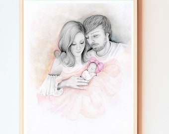 Custom portrait art miscarriage pregnancy baby loss stillborn gift mom dad. A memorial hand drawn art pencil portrait drawing