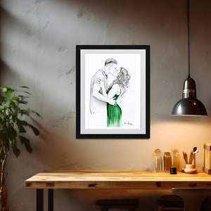 You'll see an enlargement, my custom portraits are available in many sizes from small table top pieces to large portraits to proudly display your love for one another. A perfect gift for that special couple, engagement or wedding gifts.  Wall art