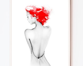 Redhead Art Watercolor Painting Giclee Print Red Hair Beauty Salon Decor Wall Art Women in Art Girl Gift for Her For Wife Fine Original Arts