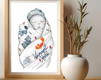 Custom portrait, miscarriage pregnancy baby loss, stillborn gift mom & dad A memorial hand drawn art watercolor portrait painting Christmas