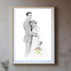 A custom personalized couples portrait. To help mark that special day. My custom portraits are all hand drawn. A traditional realistic portrait, or a fantasy piece created by your imagination. Don't hesitate to reach out with questions.