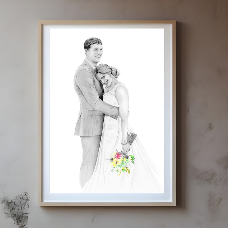 A custom personalized couples portrait. To help mark that special day. My custom portraits are all hand drawn. A traditional realistic portrait, or a fantasy piece created by your imagination. Don't hesitate to reach out with questions.
