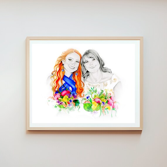Custom Hand Drawn Portrait, Watercolor Pencil Art, Personalized Family Gift