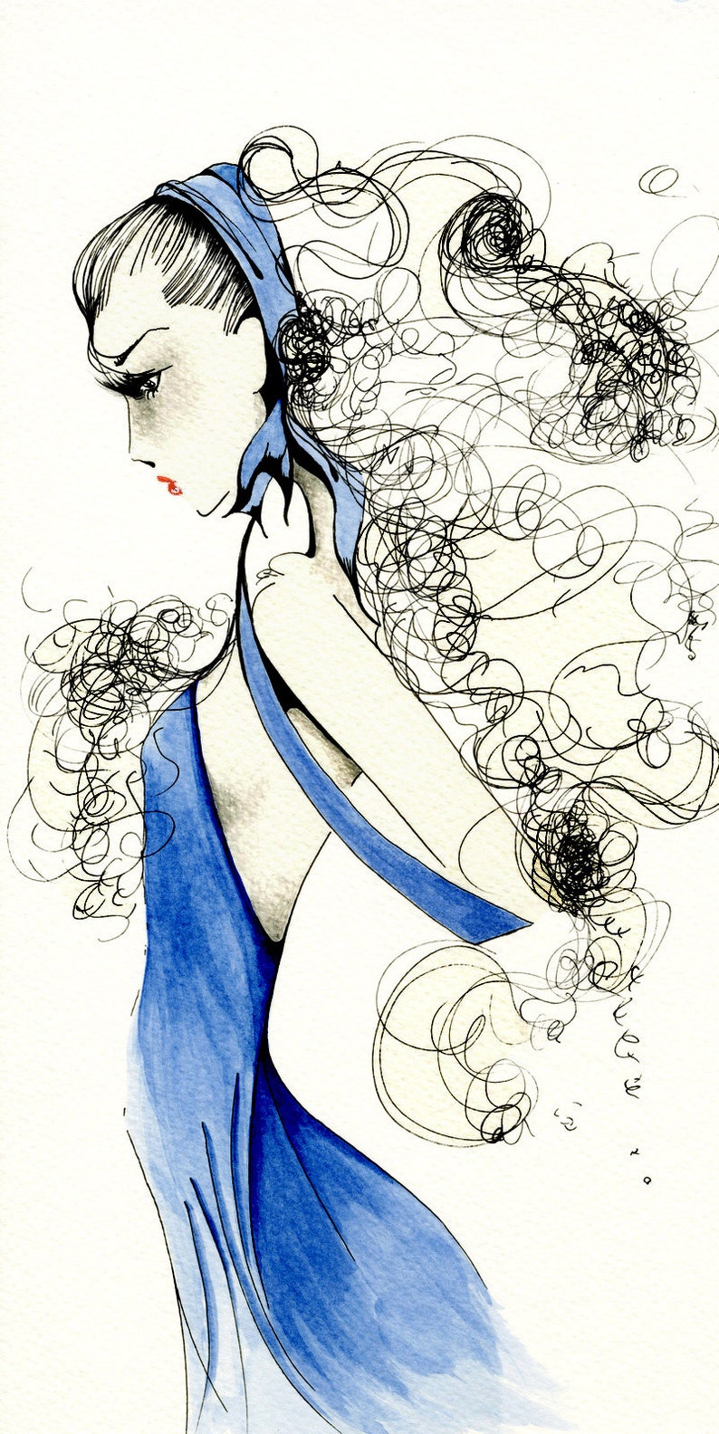 Fashion Illustration Blue Fashion Wall Art Fashion Art Print Etsy