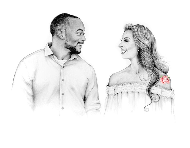 Custom custom couples portrait Valentines Day gift. Wedding anniversary engagement personalized couples art pencil drawing home wall decor