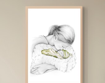 Memorial gift for miscarriage of pregnancy. Remembrance gift for baby loss, stillborn baby gift for mom. A custom hand drawn portrait.