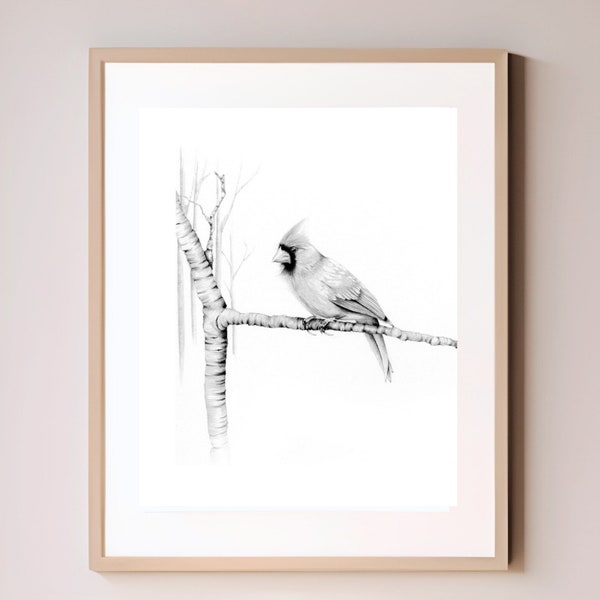 A bird nature inspired wall art print gifts Giclee inspired by nature bird finch Minimalist black & white woodland nature lovers home decor.