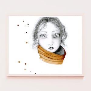 Fine Art Original Art Print of a Girl Fine Art Print Coffee Brown Wall Art Original Women Art Brown Home Decor Coffee Staining Art Brown Art