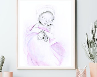 Stillborn baby gift for mom and dad Pregnancy loss memorial wall art home decor Custom portrait miscarriage infant loss Mother's day gift