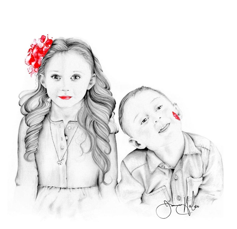 This was a custom portrait done for dad on Father's day. A  fun gift from his adorable kids. Hand drawn and painted. My portraits are entirely personalized.