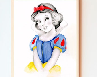 Original Snow White Art Print Snow White Illustration Painting Nursery Decor Girl's Room Wall Art Girl Disney Snow White Wall Art Girl Gifts