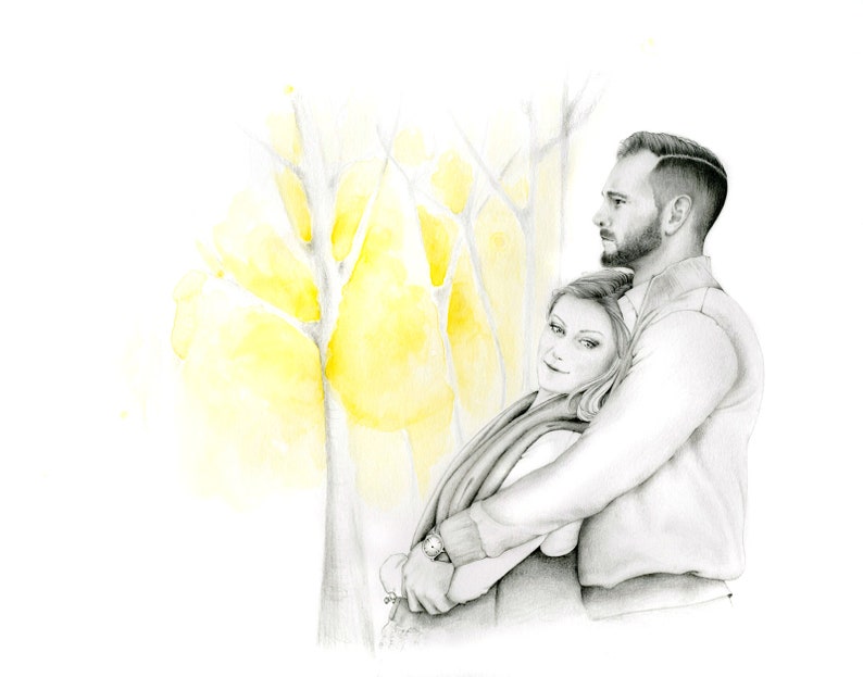 Custom custom couples portrait Valentines Day gift. Wedding anniversary engagement personalized couples art pencil drawing home wall decor image 7