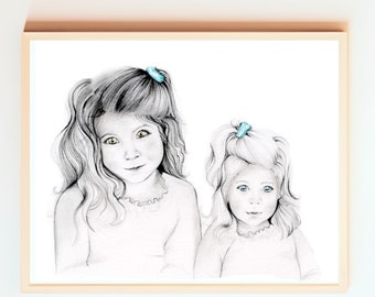 Personalized family portraits. Custom portrait drawing gifts for mom and dad, parents. Hand drawn illustration of your kids. Art home gift