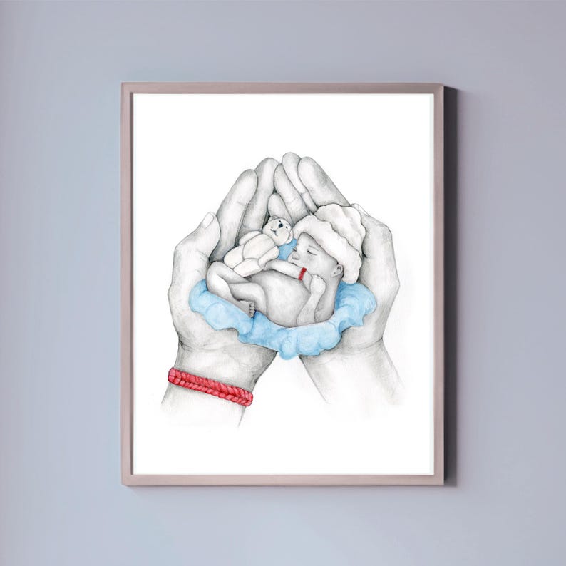 This is an example of a custom portrait that I created for Father's day. A memorial of his stillborn baby. All of my custom portraits are hand drawn and one of a kind. Entirely personalized by you.