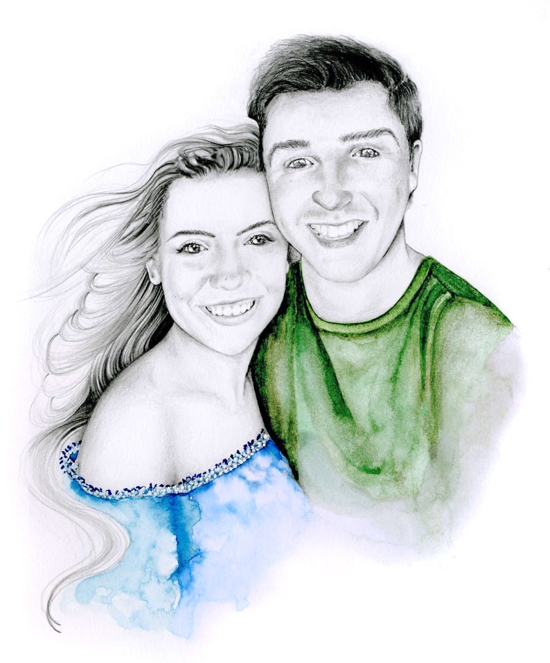 A very unique couples portrait. Abstract watercolor painting and pencil drawing. My portraits are entirely personalized, please let me  know your vision, I can help you see it come to life.