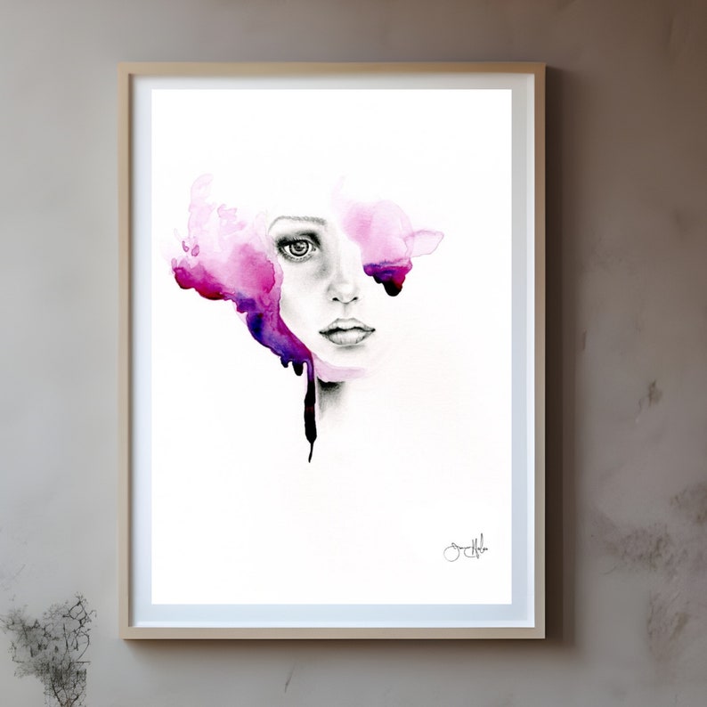 Watercolor painting, minimalist abstract fashion Illustration beauty Salon decor Purple art for hair salon, vanity, spa or boudoir for women image 2