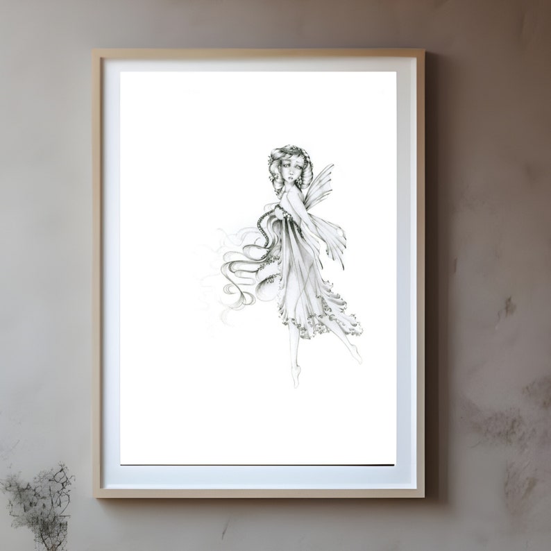 Fairy Pencil Drawing Fine Art Print of a Fairy Sad Grieving Art Drawing of a Fairy Gift for Grieving Family Heartbroken Fantasy Drawing Sad image 2