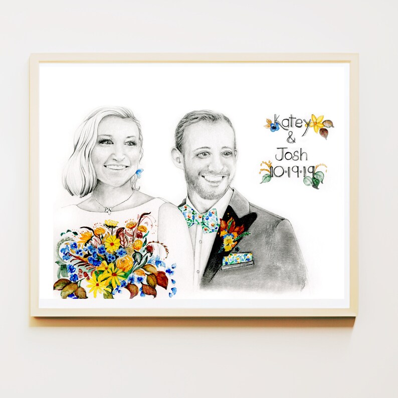 Custom custom couples portrait Valentines Day gift. Wedding anniversary engagement personalized couples art pencil drawing home wall decor image 1