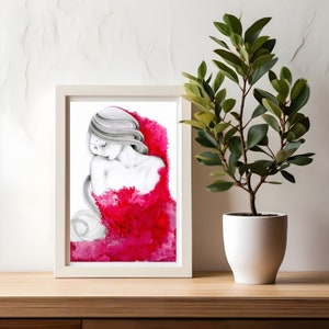 Fine art print of my original abstract watercolor painting of a girl. Pink and original home decor for your wall.