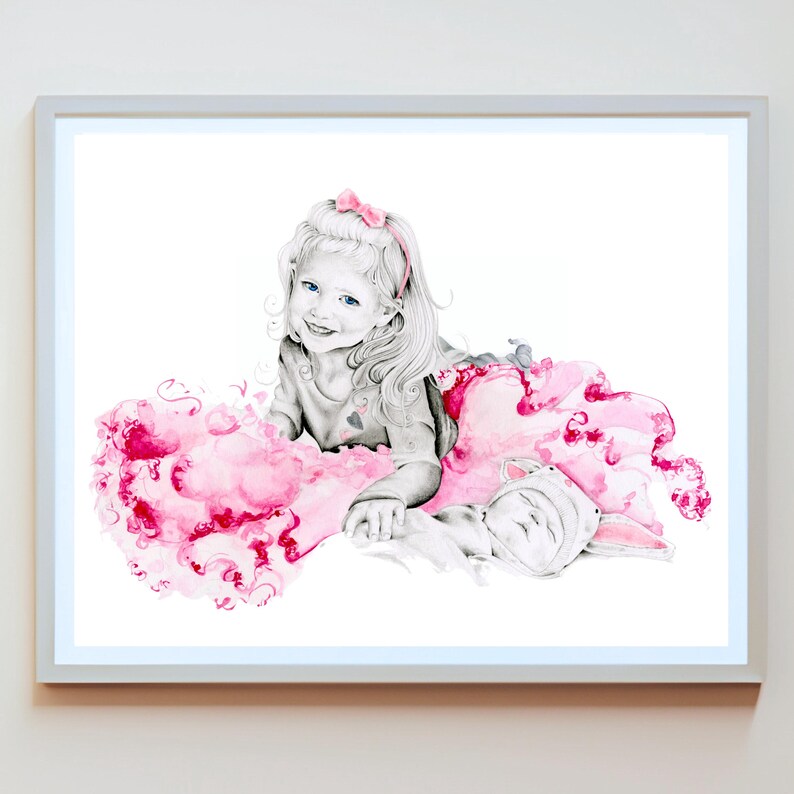 Custom Hand Drawn Portrait, Watercolor Pencil Art, Personalized Family Gift image 2
