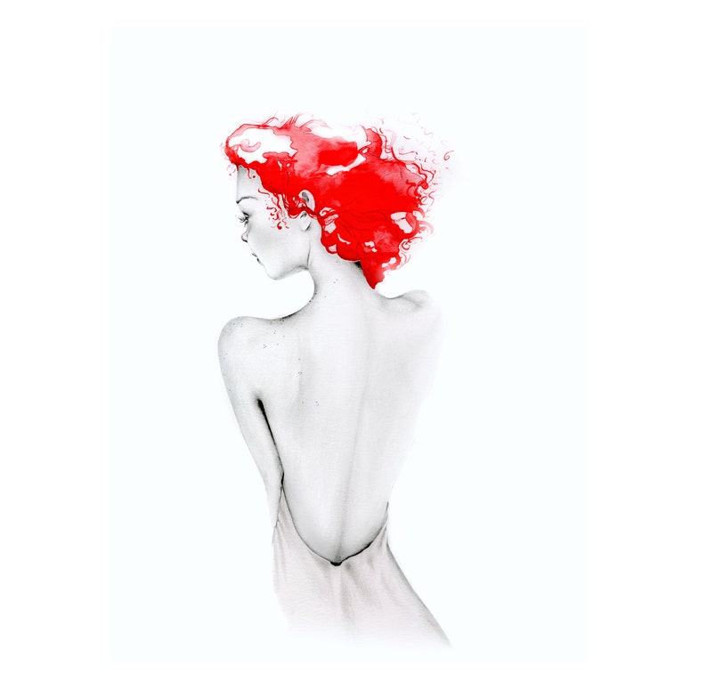 For that special redhead in your life. This is a fine art print of my original work of art that was hand drawn and painted. Abstract and expressionist. This was imagined and created by me Joanna Haber.