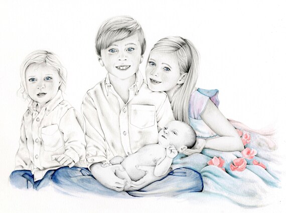 Hand Drawn Original Portrait Original Drawing of your Family | Etsy